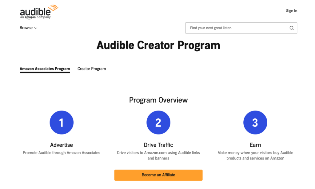 As an affiliate marketer, you don't need to create your own audio content, recommend other Audible books instead