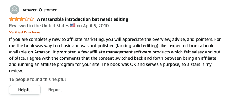 Top rated review on Amazon.com from a customer who bought this book