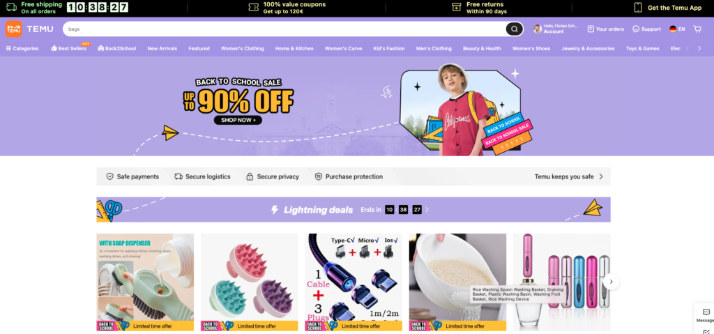 TEMU's website offers shoppers a wide range of products at great prices