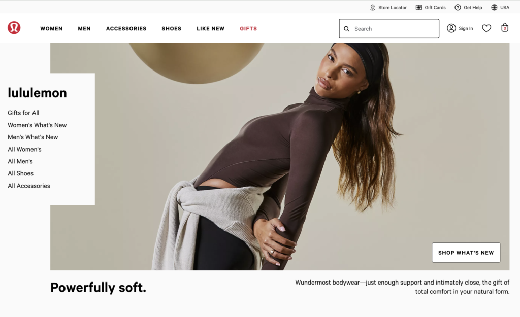 Lululemon's website offers a range of active wear clothing for men and woman